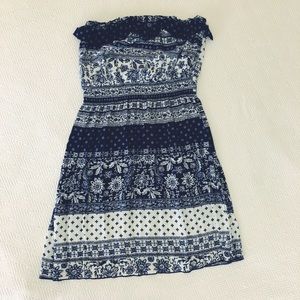 Francesca’s Navy Blue and White Strapless Dress